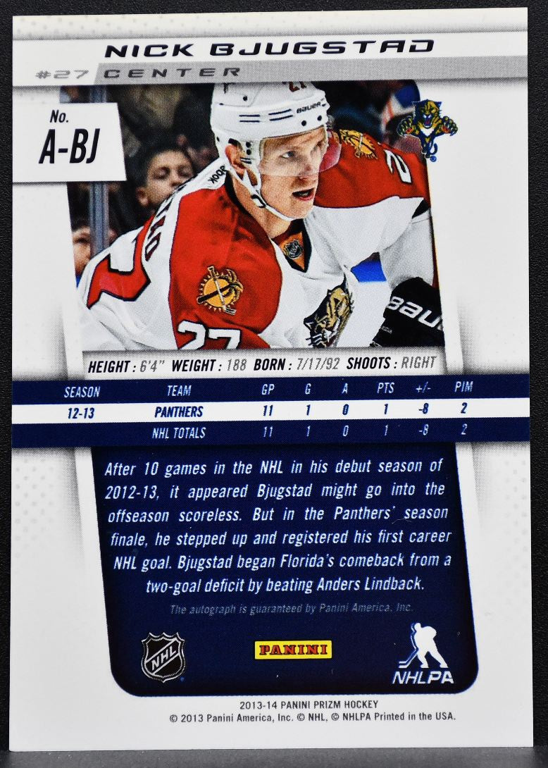 2013-14 Panini Prizm Rookie Autographs Nick Bjugstad A-BJ Panthers RC Auto 9862