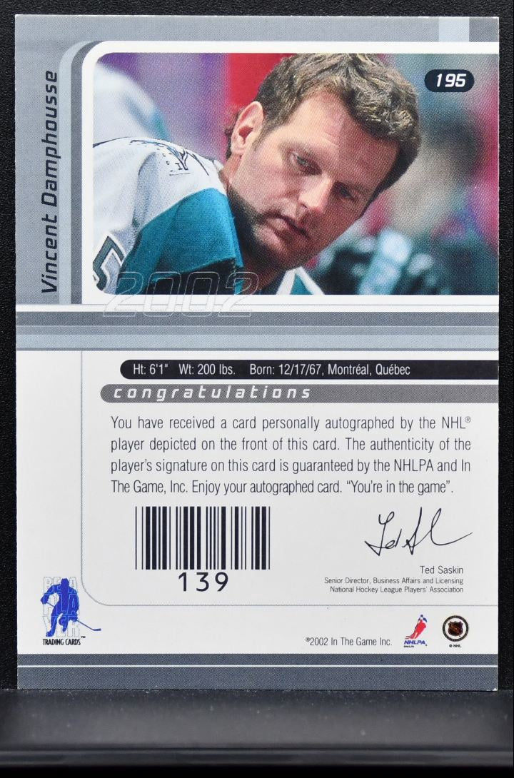 2001-02 Be a Player Signature Series Autograph Gold Damphousse Sharks Auto 0307