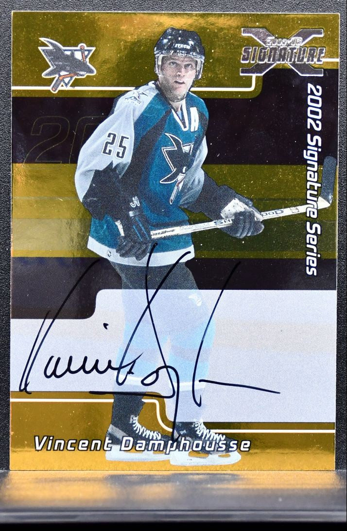 2001-02 Be a Player Signature Series Autograph Gold Damphousse Sharks Auto 0307