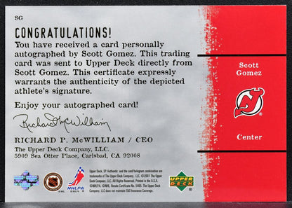 2000-01 SP Authentics Sign of the Times Scott Gomez SG Auto 0398