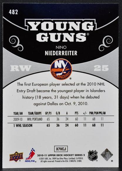 2010-11 UD Series 2 Young Guns Nino Niederreiter 482 New York Islanders RC 5890