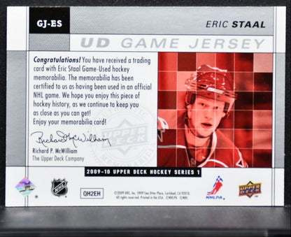 2009-10 Upper Deck Series 1 UD Game Jerseys Eric Staal Hurricanes Jersey 3506