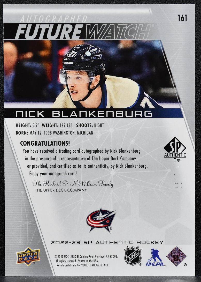 2022-23 SP Authentic Future Watch Auto Nick Blankenburg RC Auto 1436