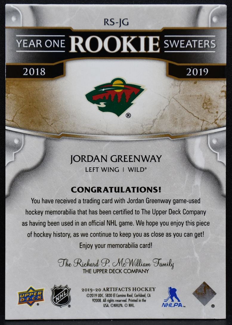 2019-20 UD Artifacts Year One Sweaters Patch Greenway Wild RC 24/25 Patch 3015