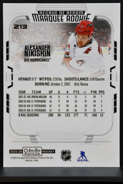 2025-26 O-Pee-Chee Platinum Marquee Rookie Alexander Nikishin Hurricanes RC 2126