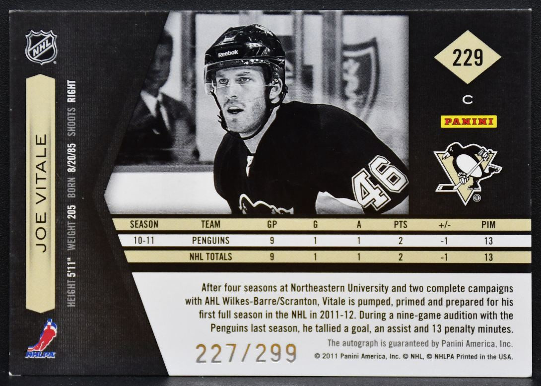 2011-12 Panini Limited Phenoms Vitale 229 Penguins RC Auto 227/299 Patch 0270
