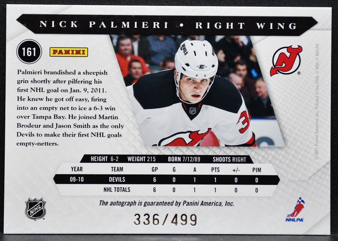 2010-11 Panini Luxury Suite Rookie Auto Nick Palmieri Devils RC Auto 0316
