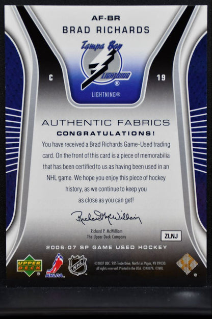 2006-07 SP Game Used Authentic Fabrics Brad Richardson Lightning Jersey 6583