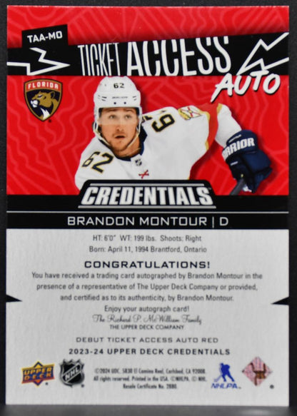 2023-24 Upper Deck Credentials Ticket Access Auto Brandon Montour Auto 7053