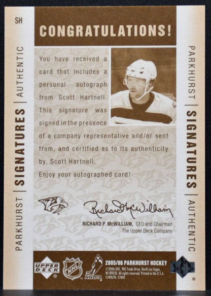 2005-06 Parkhurst Signatures Scott Hartnell SH Nashville Predators Auto 7386