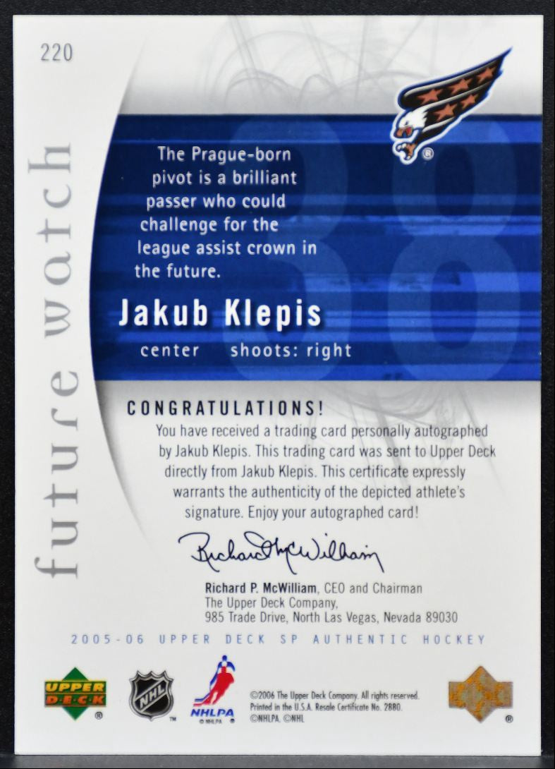 2005-06 SP Authentic Future Watch Auto Jakub Klepis RC Auto 526/999 9632