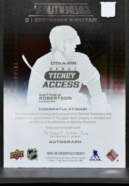 2025-26 UD Credentials Acetate Debut Ticket Access Robertson RC Auto 31/99 9744