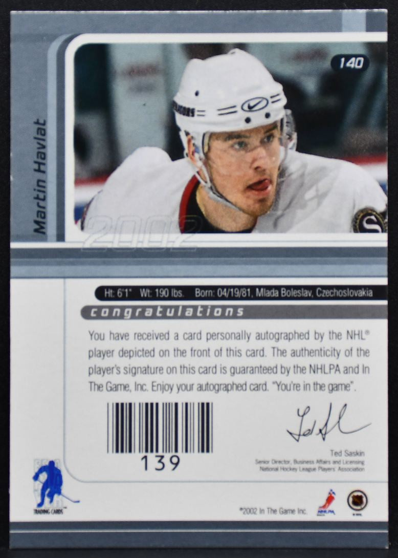 2002-03 Be a Player Auto Series Autograph Martin Havlat 140 Senators Auto 7891