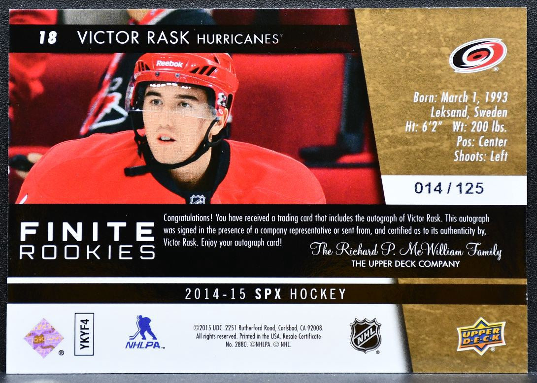 2014-15 SPx Finite Rookies Autographs Victor Rask RC Auto 014/125 2619