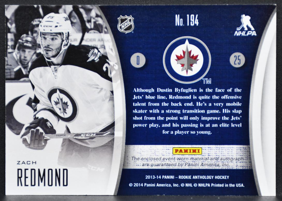2013-14 Panini Anthology  Redmond 194 Winnipeg Jets RC Auto 002/249 Jersey 0362