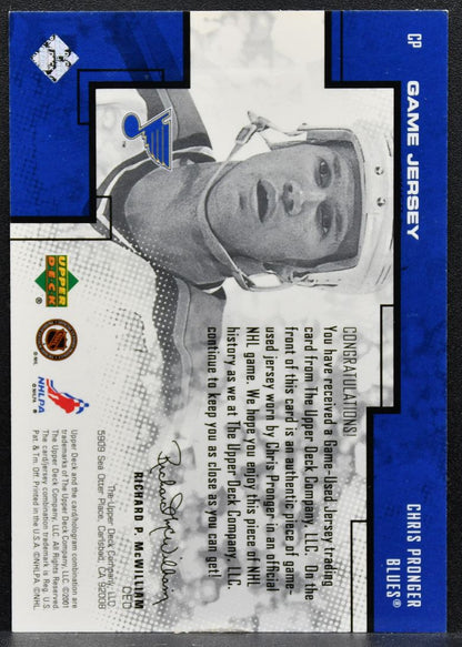 2000-01 UD Pros and Prospects Game Jersey Chris Pronger Blues Jersey 1931