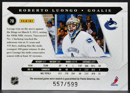 2010-11 Panini Luxury Suite Jersey Roberto Luongo 70 Canucks 557/599 Jersey 2792