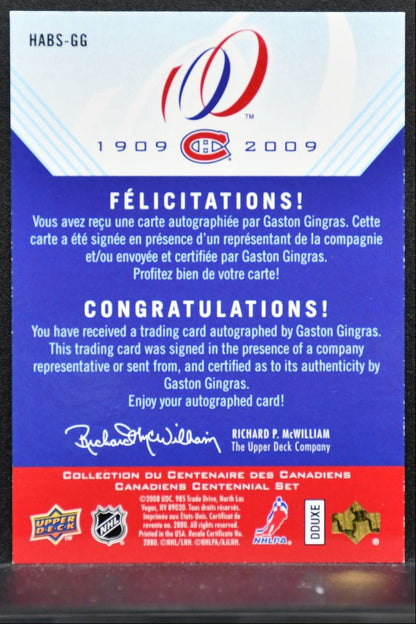 2008-09 UD Montreal Canadiens Centennial Habs INKS Gaston Gingras Auto 3858