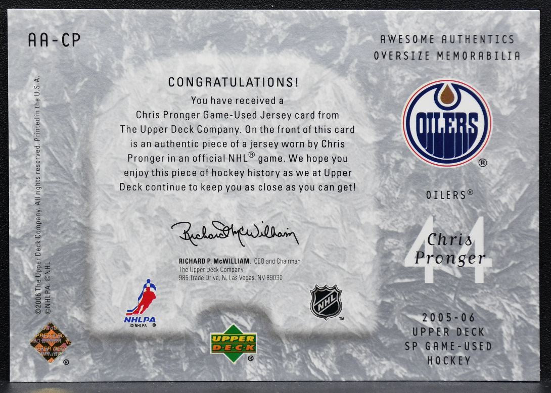2005-06 SP Game Used Awesome Authentics Chris Pronger Oilers 064/100 Jersey 8382