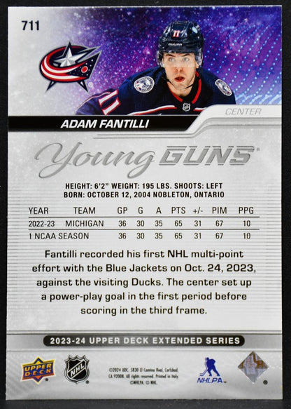 2023-24 UD Extended Series Young Guns Adam Fantilli 711 Columbus Blue Jackets RC 3643