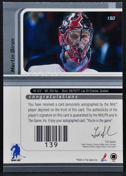 2002-03 In The Game Signature Series Martin Biron 150 Buffalo Sabres Auto 5119