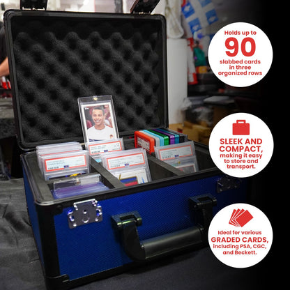 EVORETRO Aluminum Graded Card Storage Box, TSA Lock - Blue - Rows - 90 Cards