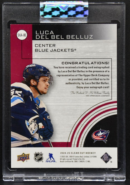 24-25 UD Clear Cut SPx Citement Del Bel Belluz SXA-BE Columbus Blue Jackets Auto 5662