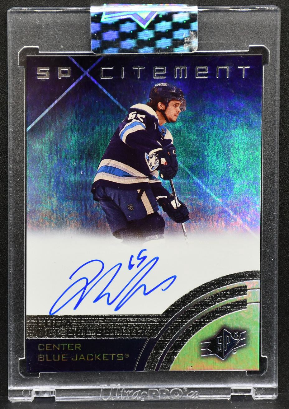 24-25 UD Clear Cut SPx Citement Del Bel Belluz SXA-BE Columbus Blue Jackets Auto 5662