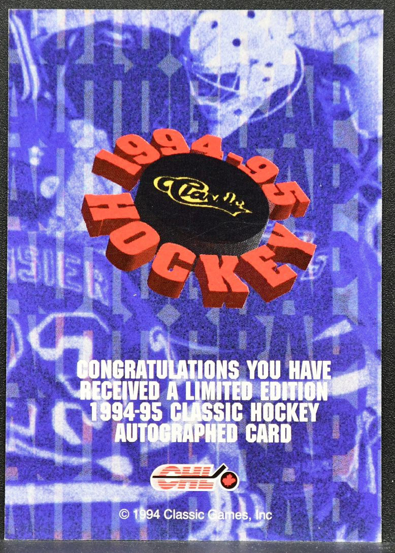1994-95 Classic Auto Jeff O'Neill Auto 4039/5380 7365