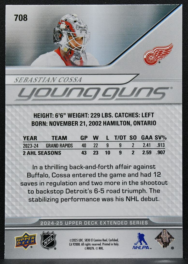 2024-25 Upper Deck Extended Series Young Guns Sebastian Cossa 708 RC 7688