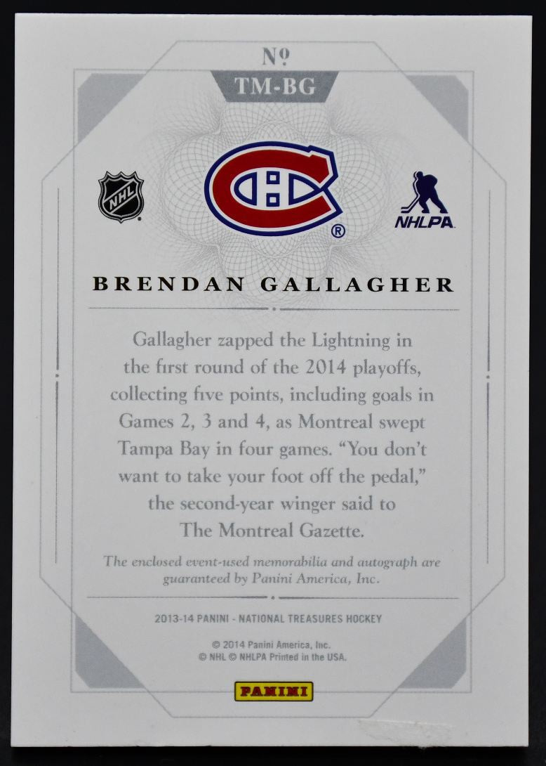 2013-14 Panini National Treasures Triple Mem Rookie Gallagher RC Auto Jersey