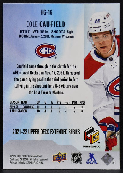 2021-22 UD Extended Series HoloGrFx Gold Cole Caufield HG-16 Canadiens RC 4357