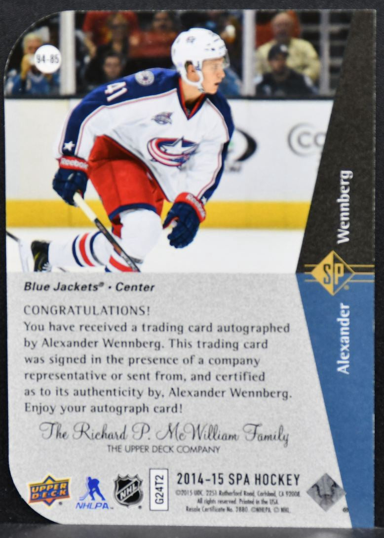 2014-15 SP Authentic Premier Prospects Alexander Wennberg 94-85 RC Auto 0305
