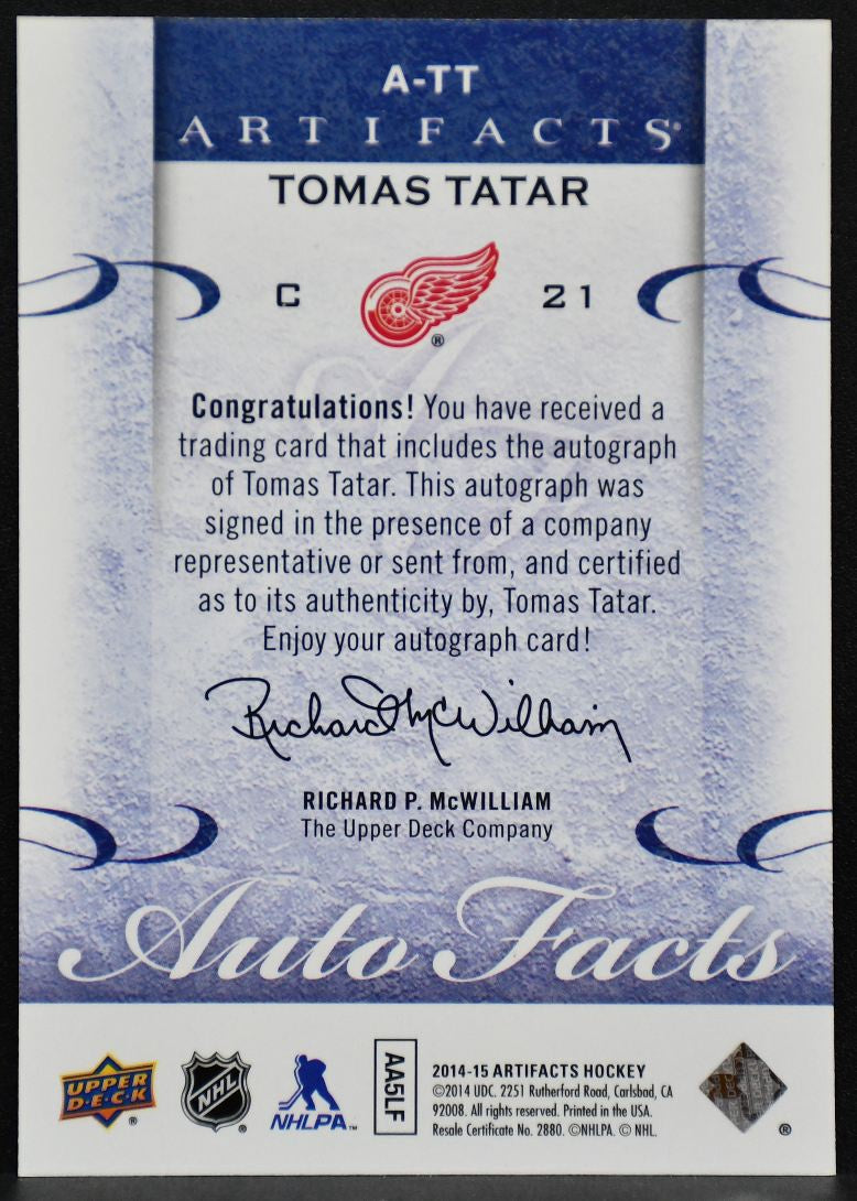 2014-15 Upper Deck Artifacts Autofacts Tomas Tatar A-TT Red Wings Auto 7389