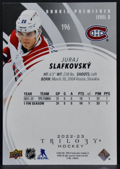 2022-23 UD Trilogy RC Premieres Lvl3 Slafkovsky 196 Montreal Canadiens RC /699 9295