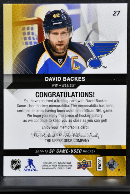 2014-15 SP Game Used Patch Gold David Backes 27 Blues /99 Patch 3774