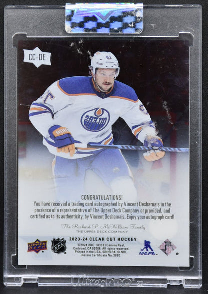 2023-24 UD Clear Cut Rookies Vincent Desharnais CC-DE Edmonton Oilers RC Auto 5617