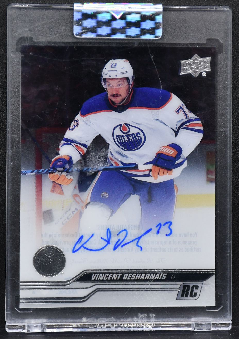 2023-24 UD Clear Cut Rookies Vincent Desharnais CC-DE Edmonton Oilers RC Auto 5617