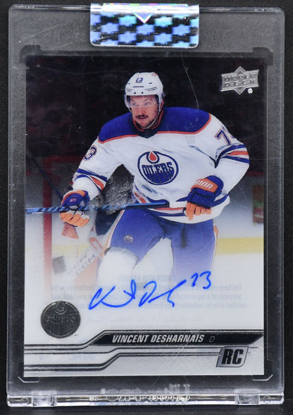 2023-24 UD Clear Cut Rookies Vincent Desharnais CC-DE Edmonton Oilers RC Auto 5617