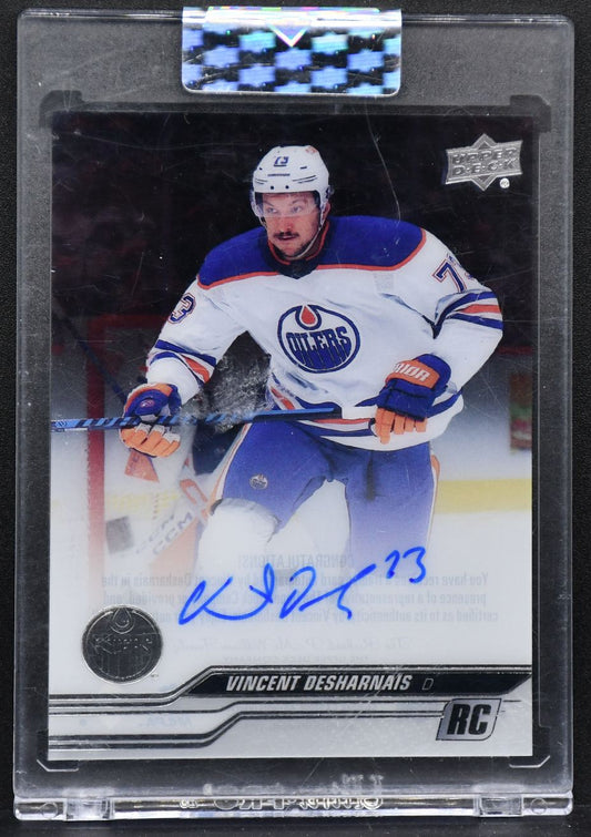 2023-24 UD Clear Cut Rookies Vincent Desharnais CC-DE Edmonton Oilers RC Auto 5617