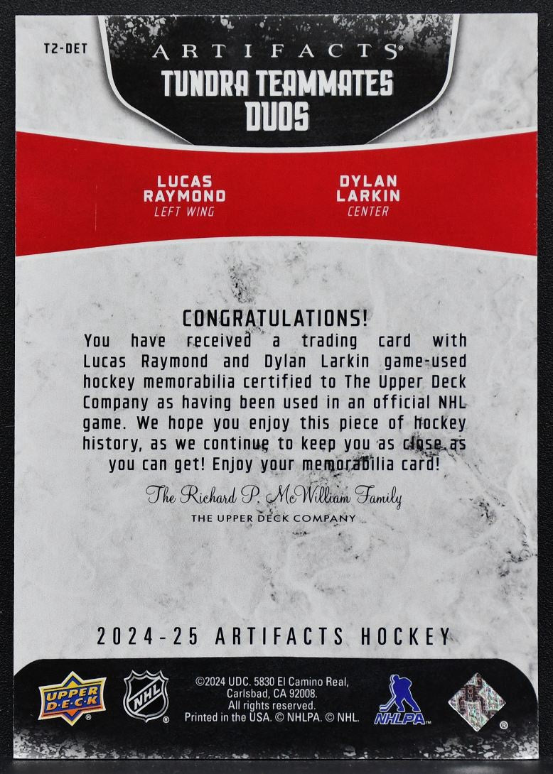 24-25 UD Artifacts Tundra Teammates Duos Raymond / Larkin Red Wings /249 Jersey 2905