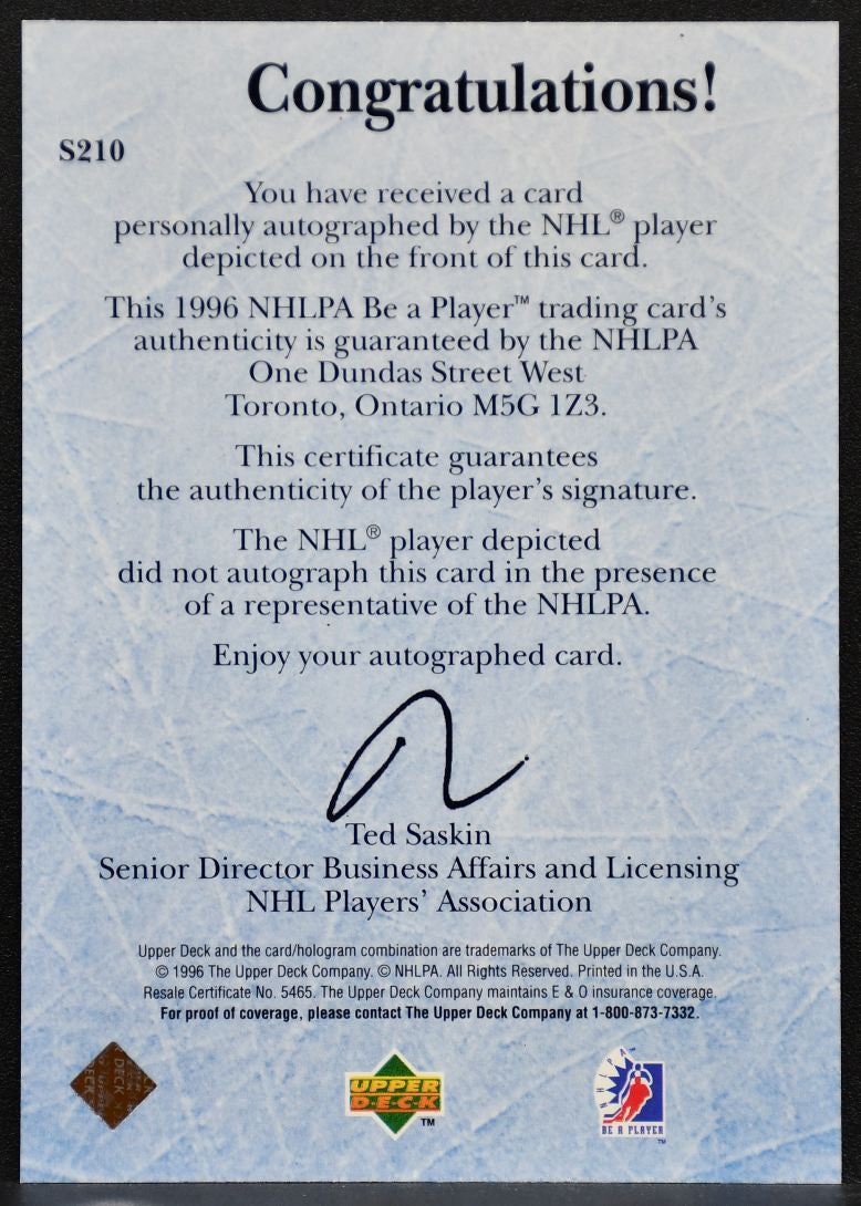 1996-97 Upper Deck Be A Player Global Training Peter Bondra S210 Blues Auto 7549