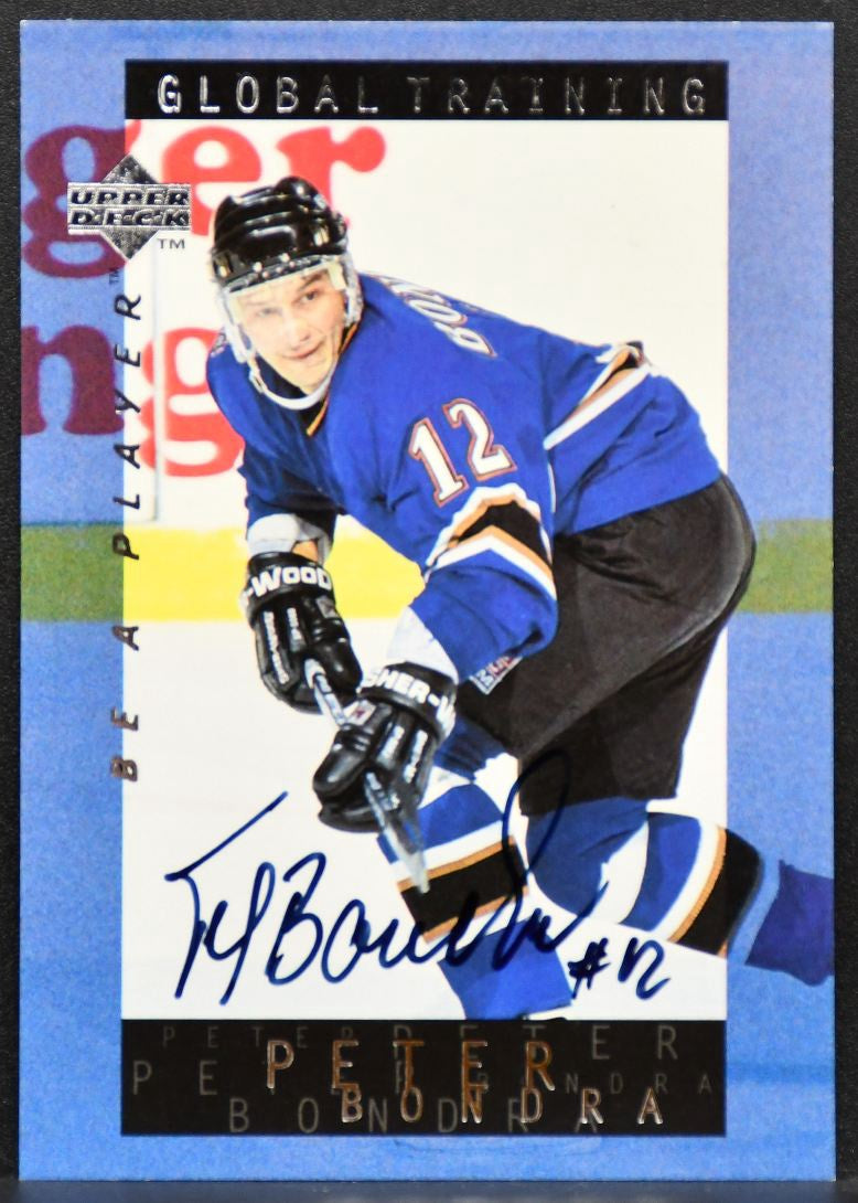 1996-97 Upper Deck Be A Player Global Training Peter Bondra S210 Blues Auto 7549