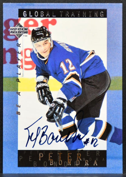 1996-97 Upper Deck Be A Player Global Training Peter Bondra S210 Blues Auto 7549