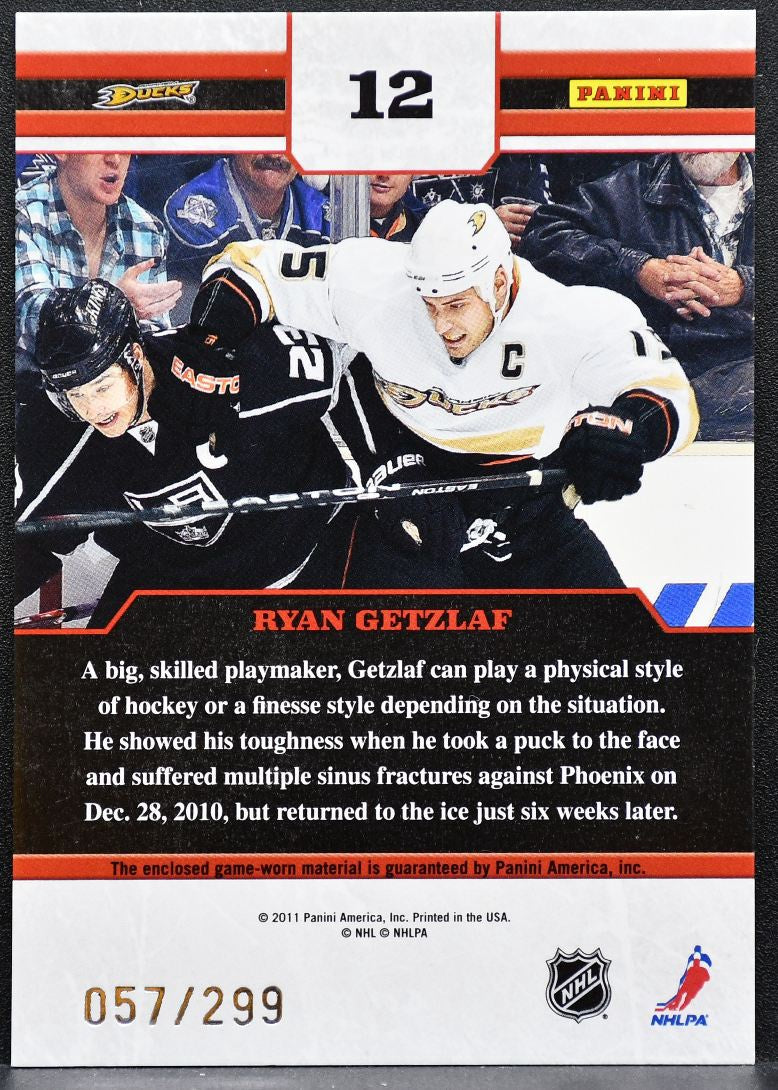 2010-11 Panini Zenith Gifted Grinders Scraps Ryan Getzlaf Ducks Jersey 9013
