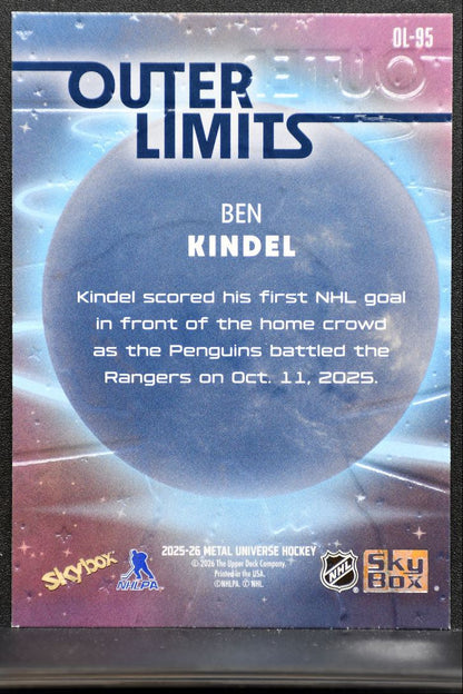 2025-26 SkyBox Metal Universe Outer Limits Ben Kindel OL-95 Penguins RC 3628