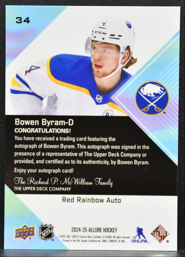 2024-25 Upper Deck Allure Red Rainbow Auto Bowen Byram Buffalo Sabres Auto 9799