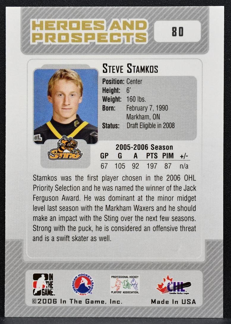 2006-07 In The Game Heroes and Prospects Steven Stamkos 80 Sarnia Sting 8464