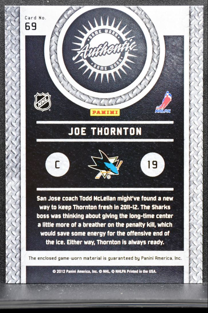 2011-12 Panini Titanium Game-Worn Gear Joe Thornton 69 Sharks Jersey 4498