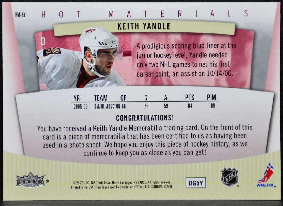 2006-07 Fleer Hot Prospects Materials Keith Yandle HM-KY Coyotes Jersey 0795